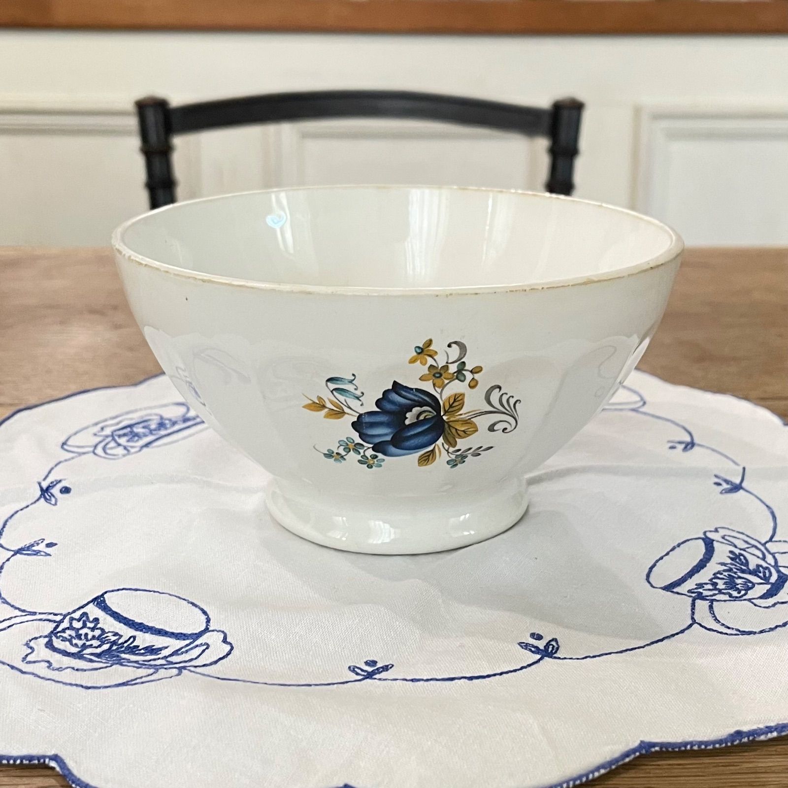 フランスアンティーク カフェオレボウル 青い花 ブルー フレンチ