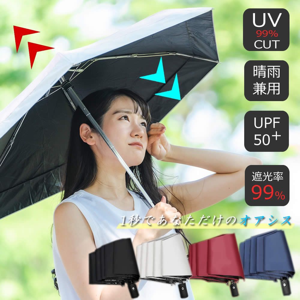 折り畳み傘 白色 晴雨兼用 UVカット 無地 撥水加工 日傘 - 小物