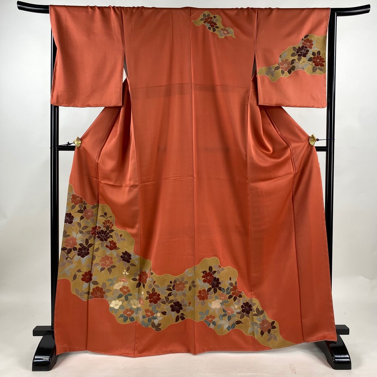 訪問着 美品 秀品 身丈167cm 裄丈67cm 正絹 訪問着 身丈167cm 裄丈67cm M 袷 丹下雄介 やまと 落款 葉柄 金糸 金彩