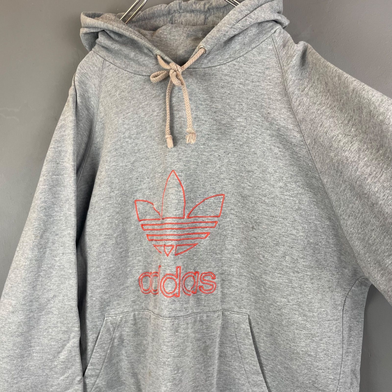 80s Vintage adidas Trefoil Logo Embroidery Hoodie オールド ヴィンテージ アディダス スウェット パーカー フーディー ロゴ刺繍 グレー L