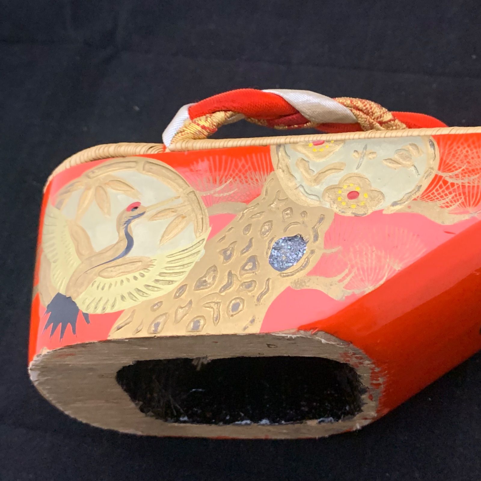 七五三に　ぽっくり下駄　こっぽり　おこぼ下駄　畳表　金蒔絵　飛鶴　七歳 七五三に ぽっくり下駄 こっぽり おこぼ下駄 畳表 金蒔絵 飛鶴