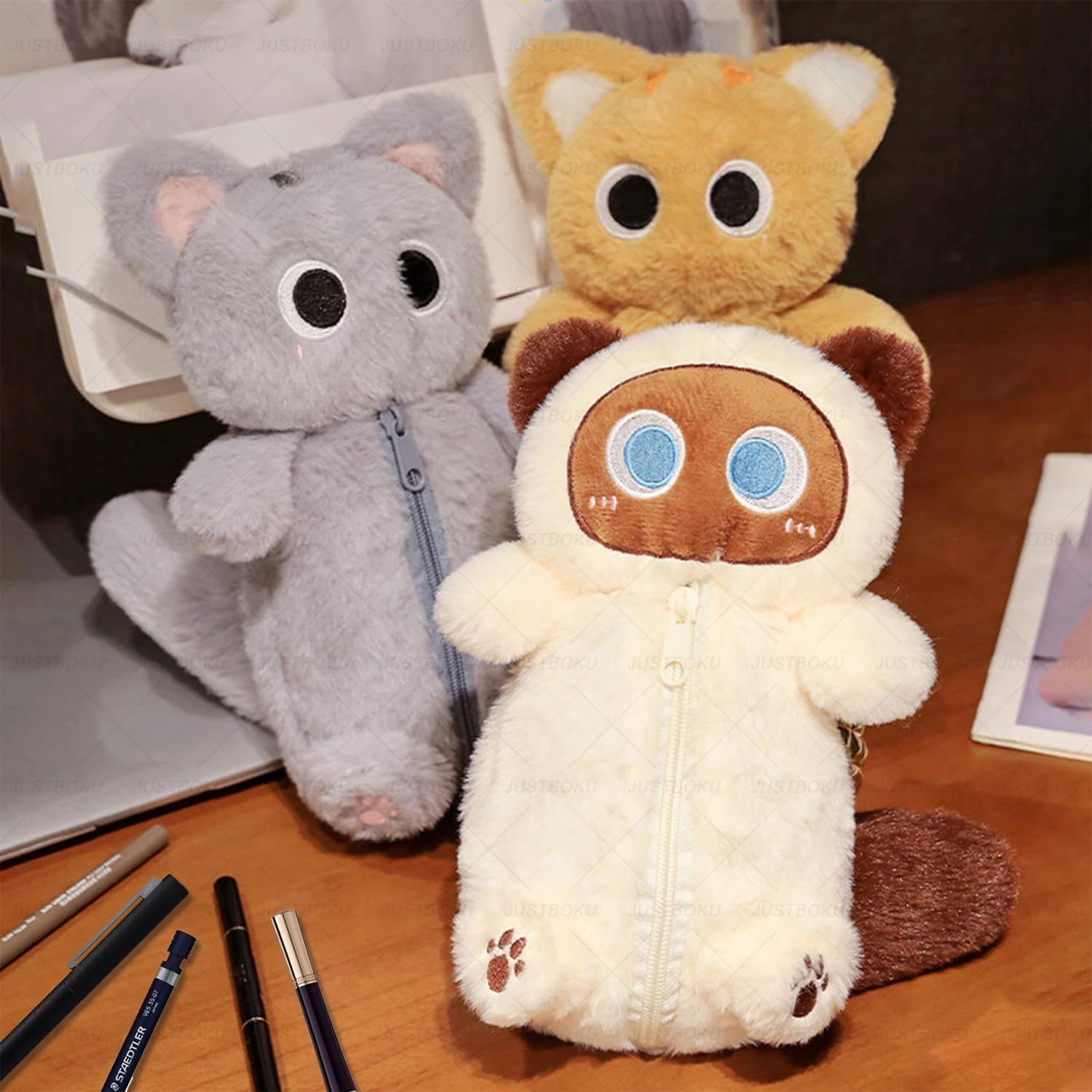 新品 ペンケース 猫 筆箱 ぬいぐるみ ねこ ペンポーチ 大容量