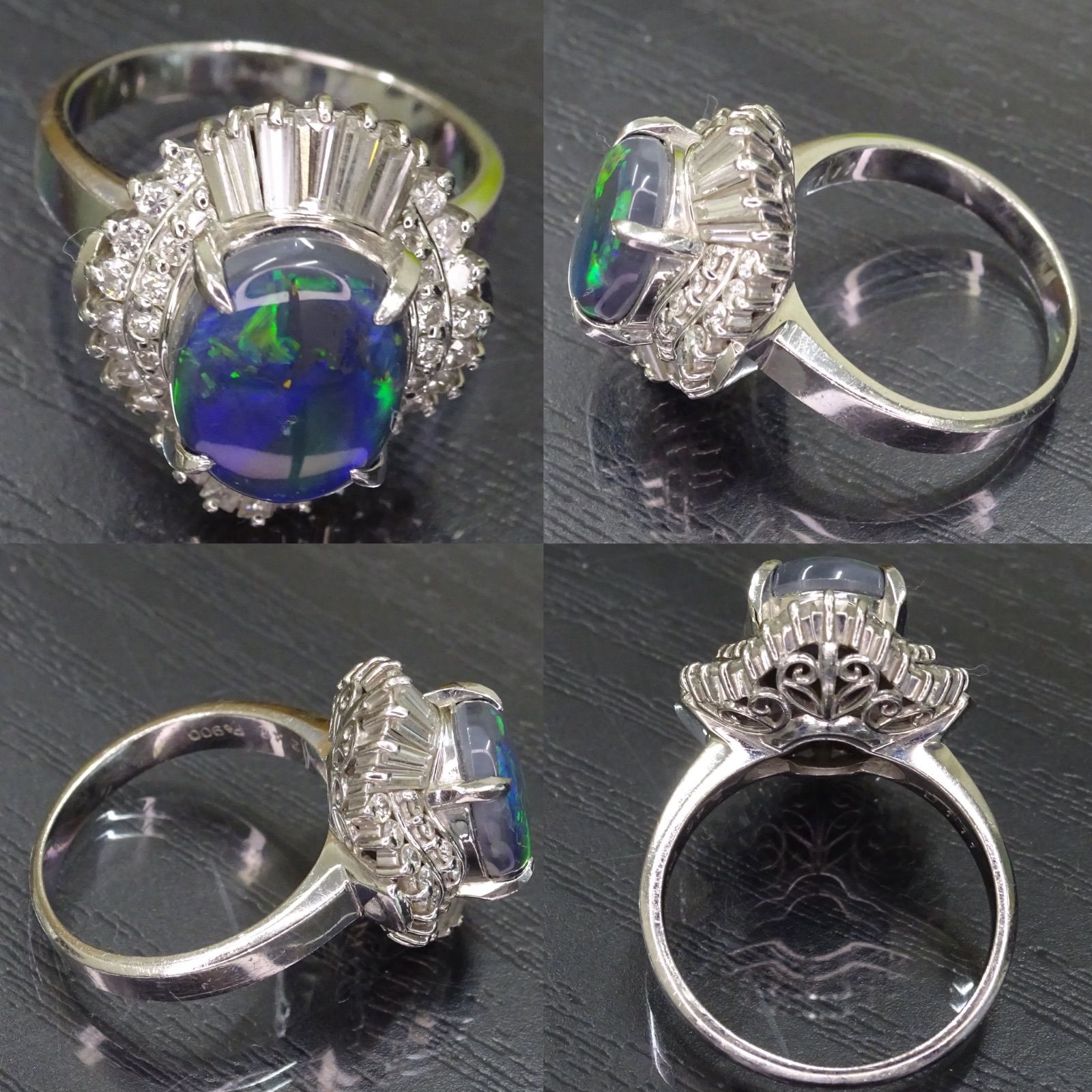 プラチナ pt900 天然ブラックオパール 2.46ct 天然ダイヤモンド 1.11ct 