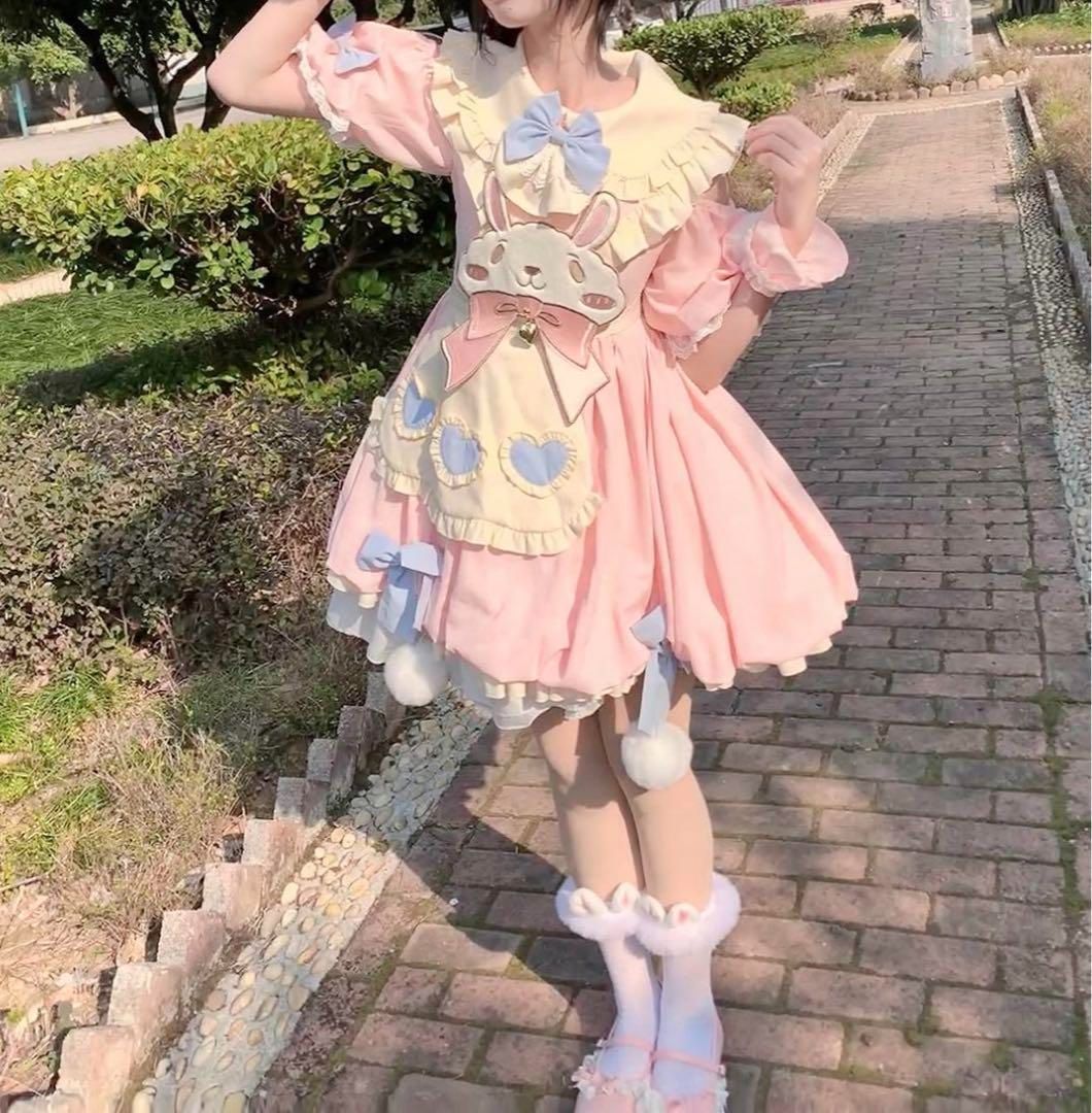 ロリータ 半袖ワンピース かわいいウサギ ジャンパースカート 甘ロリ姫 コスプレ ロリータ 半袖ワンピース かわいいウサギ ジャンパースカート 甘