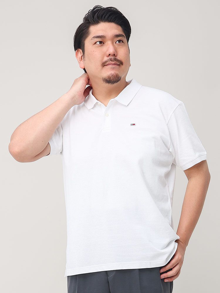 半袖 ポロシャツ 大きいサイズ メンズ バックプリント 春 夏 ホワイト/ブラック 1XL-2XL TOMMY JEANS トミージーンズ ホワイト