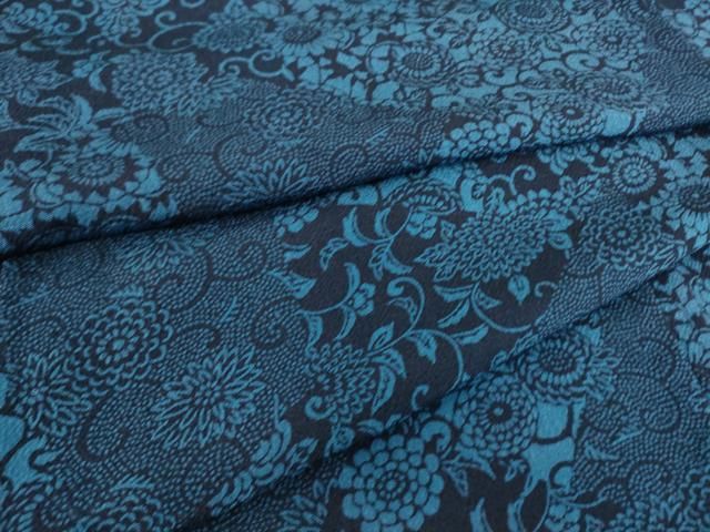 平和屋着物▽本藍 型絵染 小紋 単衣 花切嵌文様 鬼しぼ縮緬 正絹 逸品