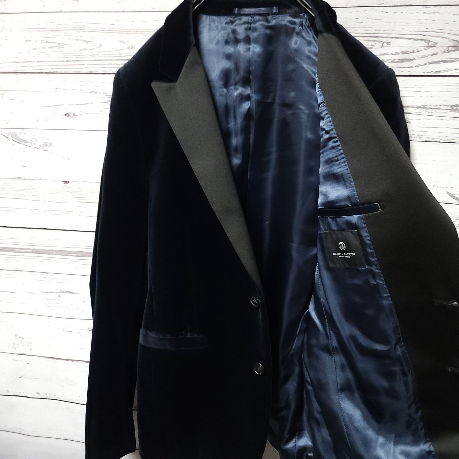 UNITED ARROWS green label relaxing　ピークドラペルベロアテーラードジャケット　ネイビーS　メンズ / きれいめ / 高級感 / 秋冬 / ドレッシー / 匿名配送