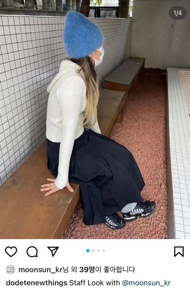  ムン ソン MOONSUN ネイビー プリーツ スカート M その他 ひざ丈スカート