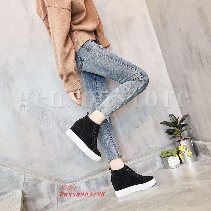 22.0?24.5CMスニーカー インヒールスニーカー 8ｃｍヒール レディース 疲れない レースアップ 厚底スニーカー 靴 スエード 歩きやすい ウェッジソール hax5a983298 KIN-KAAI_COM