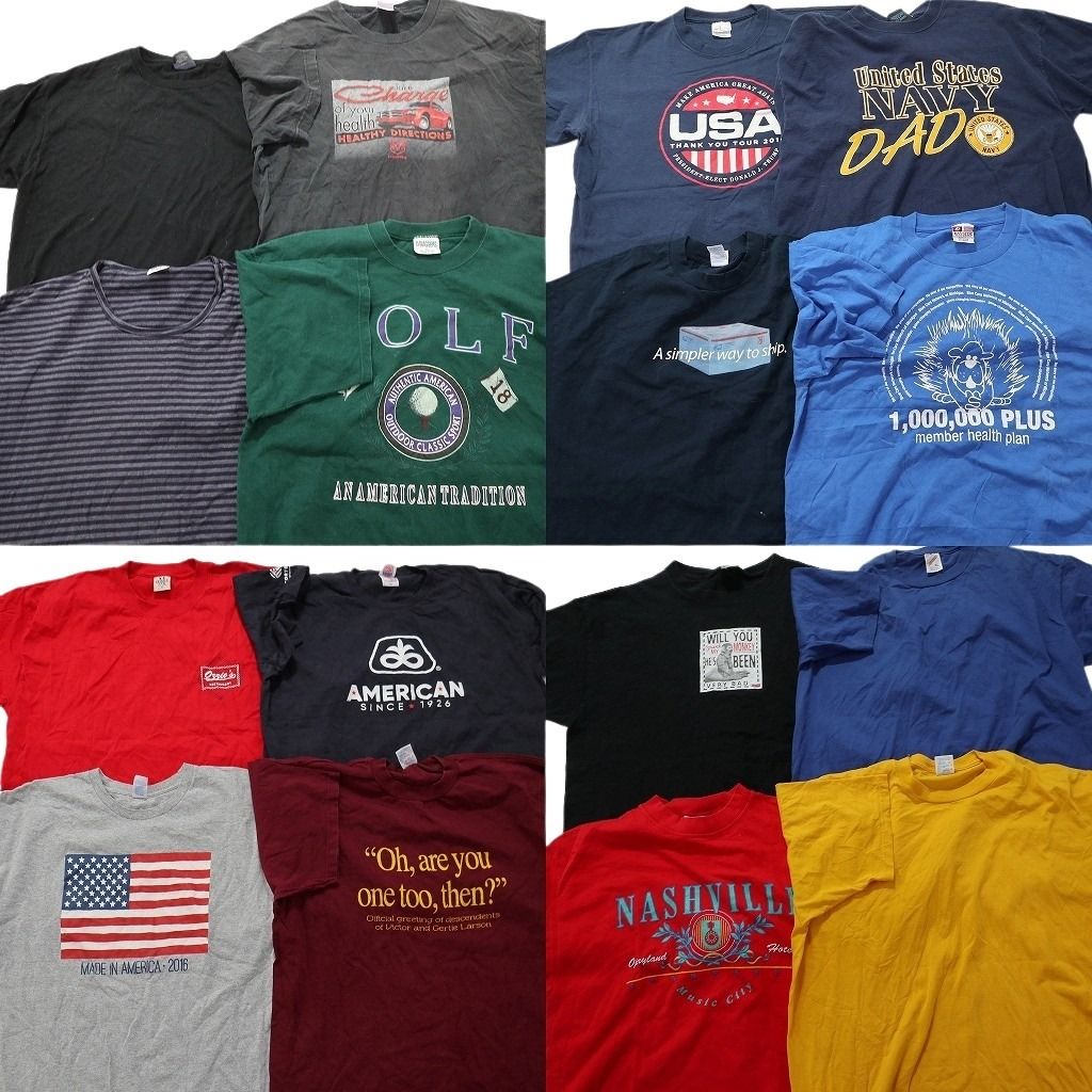古着卸 半袖Tシャツ 16枚セット メンズ XL |2XL ミリタリー 英文字プリント ワンポイント 古着 NA2889
