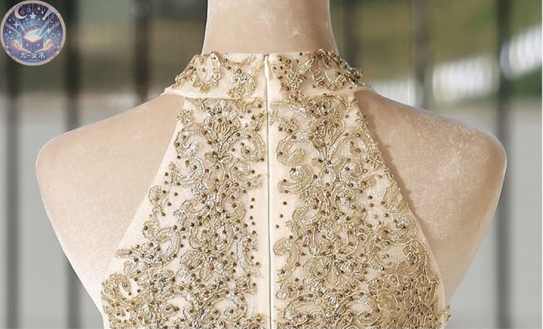 ビジューに刺繍の美しいミディアムイブニングドレス