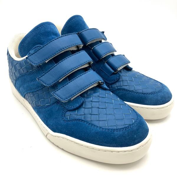 ボッテガヴェネタ BOTTEGA VENETA イントレチャート スニーカー レザー 427978 ブルー ベルクロ 41 メンズ【中古】