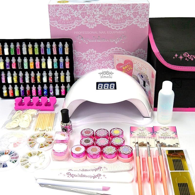 【特価商品】NailRecipe ジェルネイル スターターキット 道具一式付 カラー10色 LED48Wライト Aセット/基本色