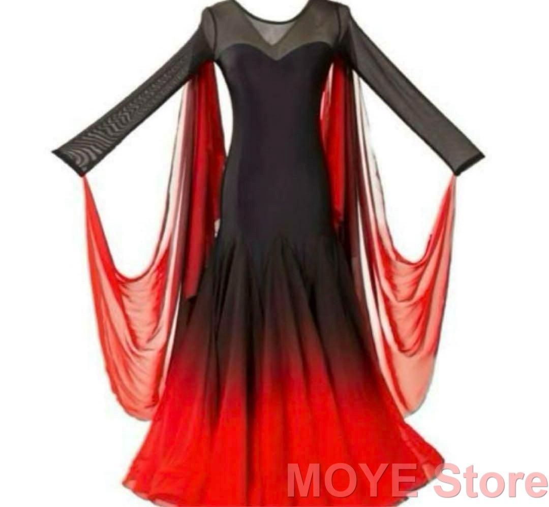 黒赤のクラーデション 社交ダンスドレス フロート付き ワルツモダンダンス衣装 新品・未使用黒赤のクラーデション 社交ダンスドレス フロート