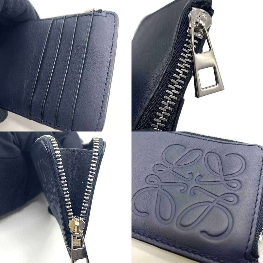 □美品□LOEWE アナグラム ネイビー レザー コインケース