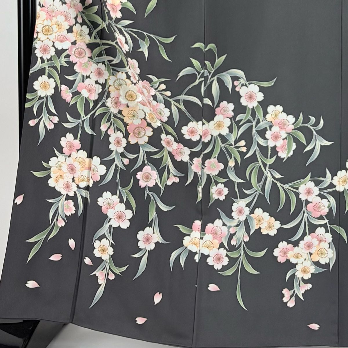 訪問着 身丈164.5cm 裄丈69cm L 袷 花井幸子 落款 桜 刺繍 金糸 灰緑 正絹 名品