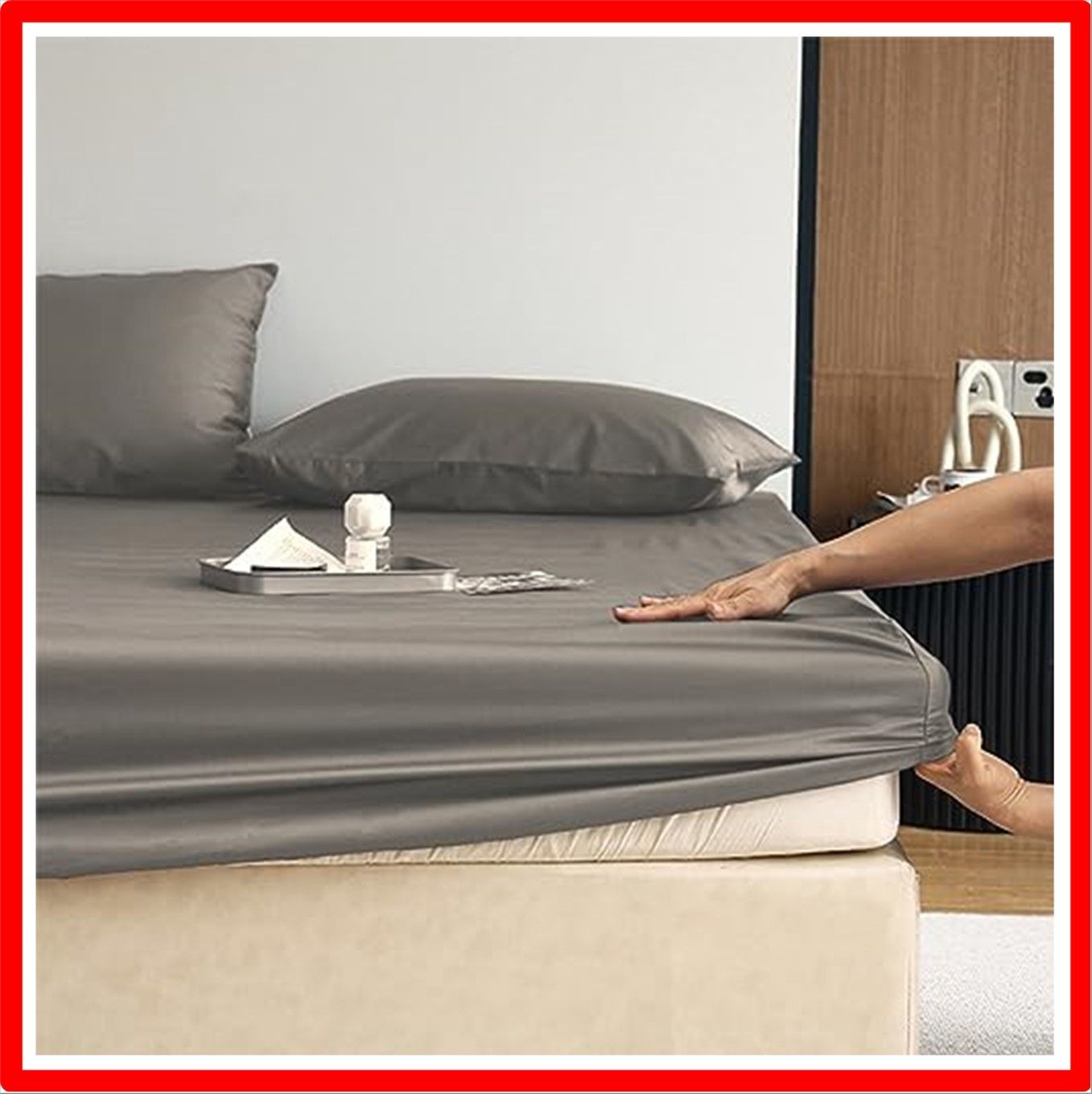 【匿名配送】グレー_ダブル・140X200cm 高?ボックスシーツ ダブル マットレスカバー ベッドシーツ BOXシーツ 綿混 ツルツル 光沢 艶感 ホテル品質