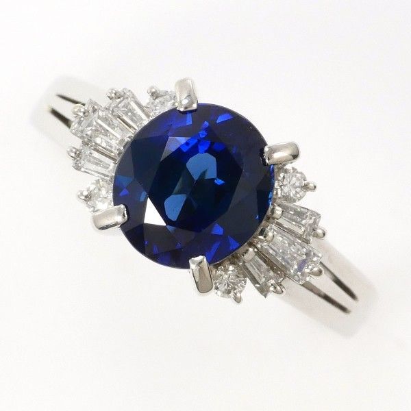 PT900 サファイア ダイヤモンド リング 約10号 Pt900 天然ブルー