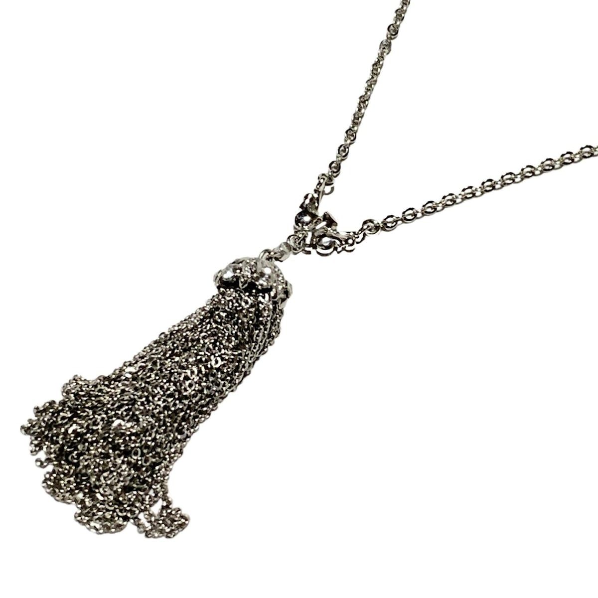 【美品】FOXEY フォクシー ネックレス シルバー タッセル ラインストーン アクセサリー 番号F925