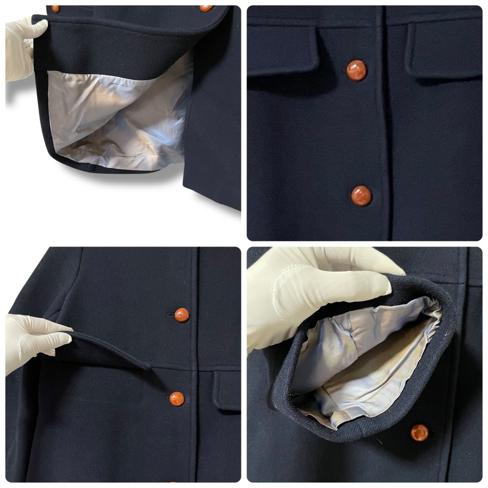 IENA イエナ ネイビー ノーカラーコート ウール100% 裏地キュプラ100