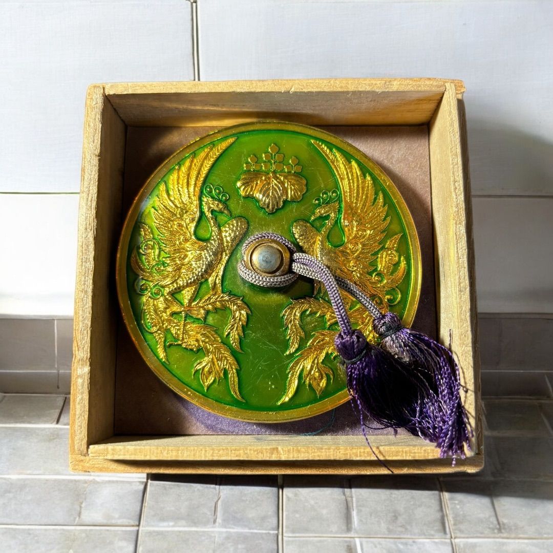 海】七宝銅胎琺瑯 朱肉入（朱肉あり）古銅 元箱付 時代品 骨董品