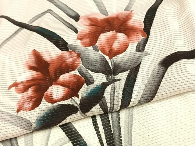 平和屋着物▽訪問着　無双　紗袷　紗×絽　手描き　草花文　正絹　逸品　AAAW7915fy 平和屋着物▽訪問着 無双 紗袷 紗×絽 手描き 草花文 正絹 逸品