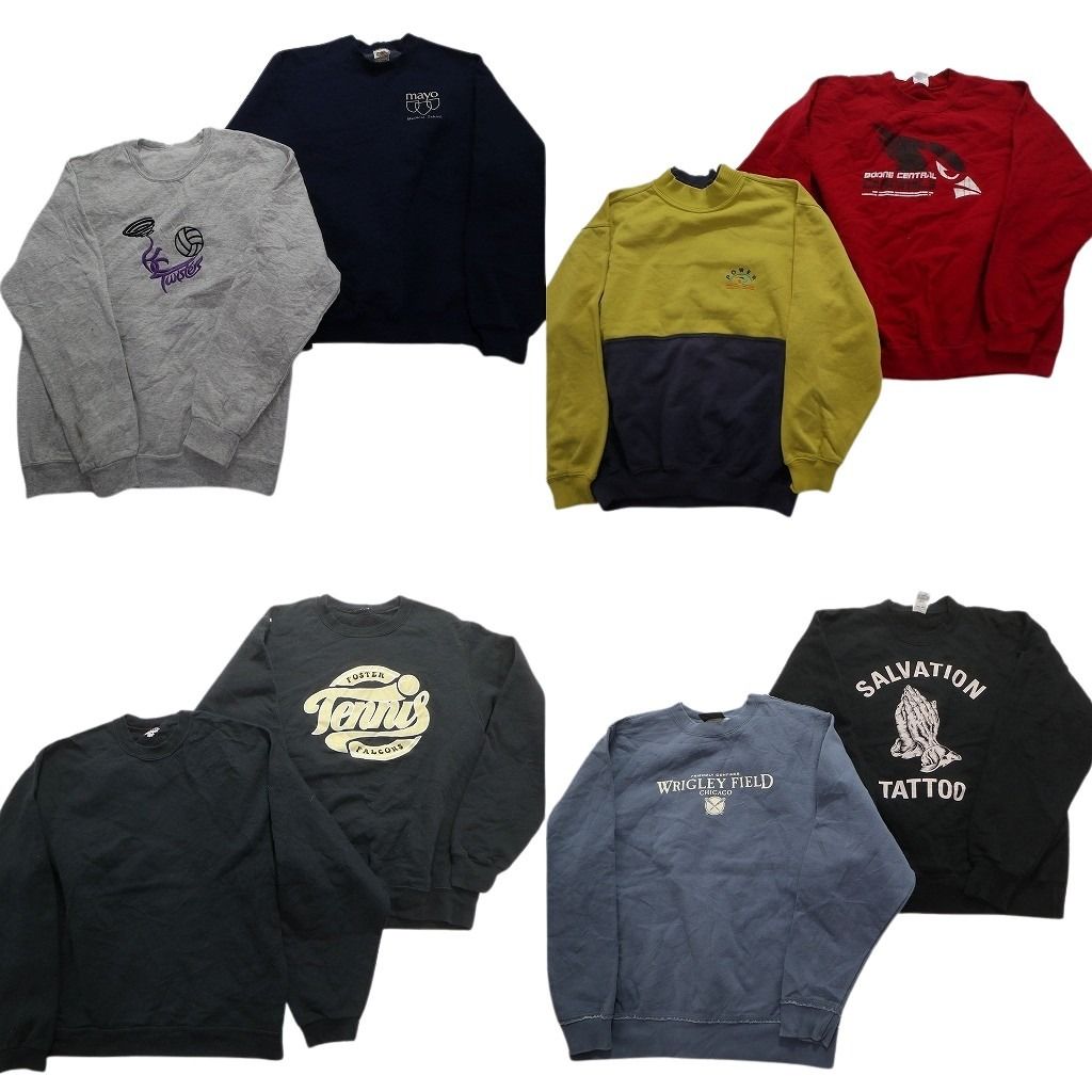 古着卸 まとめ売り カラー スウェット 8枚セット (メンズ M /L ) ワンポイント 無地 バイカラー チームロゴ 中古 古着 MY6550