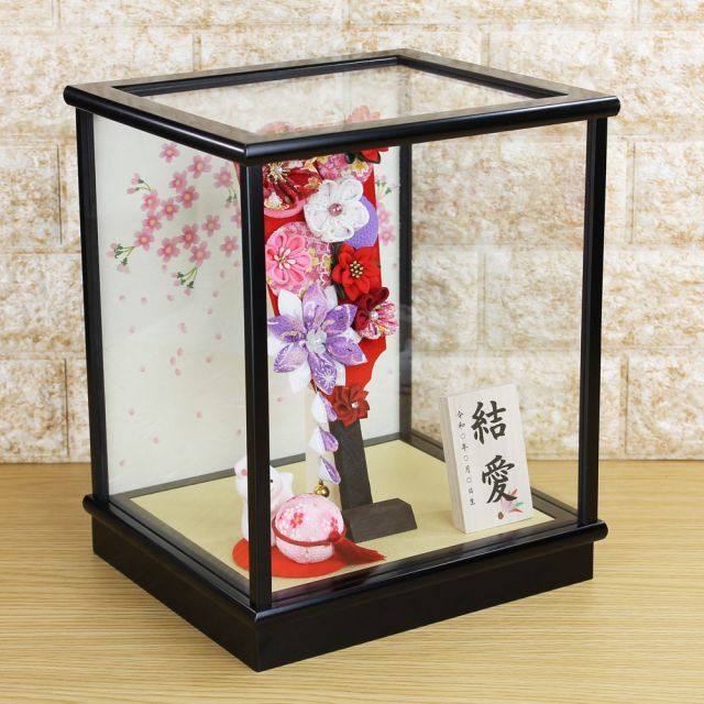 羽子板 初正月 ケース入り (8号 摘み細工 つまみ細工 羽子板飾り 赤色