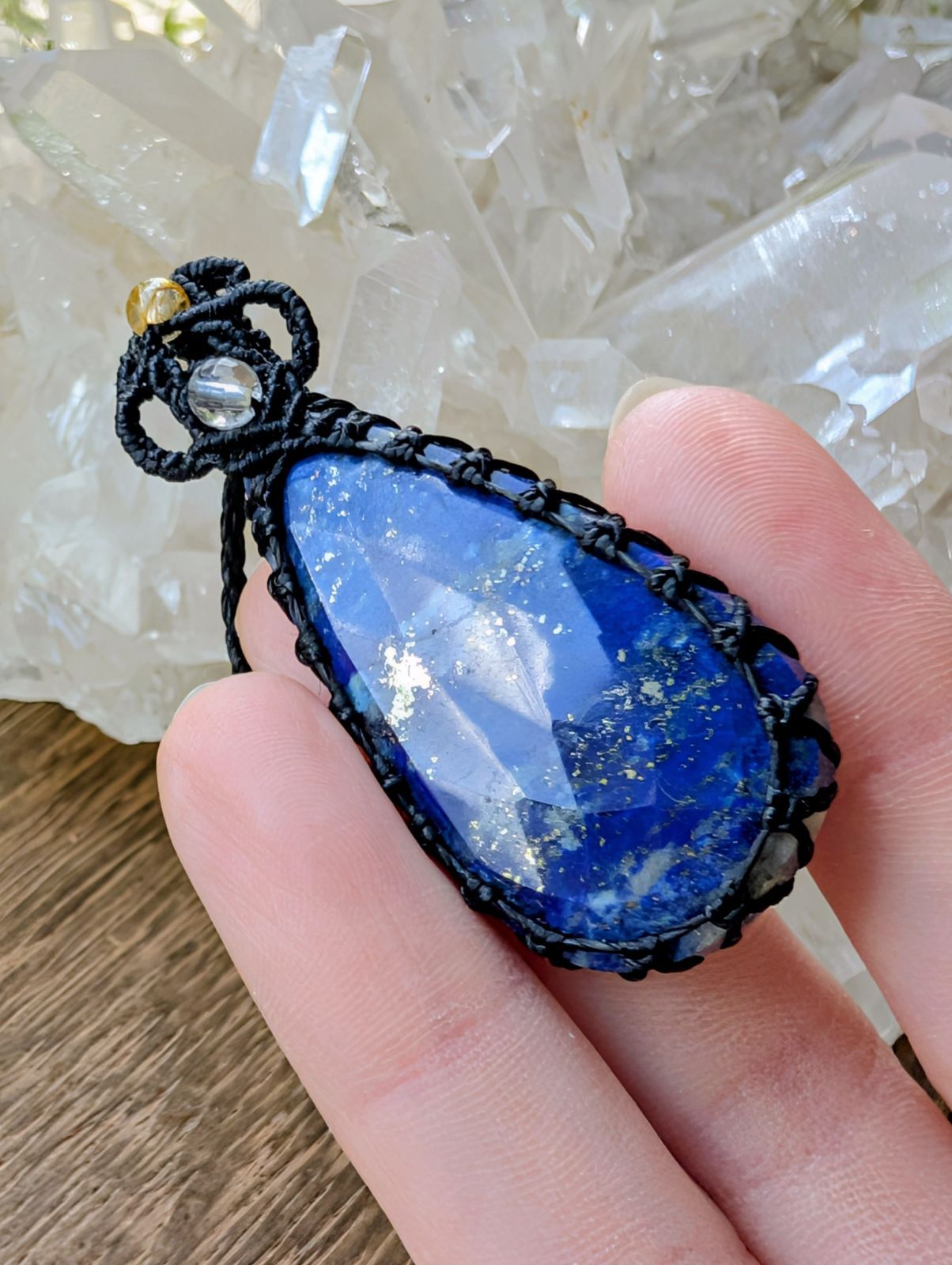 ファセットカット入り ラピスラズリ 瑠璃 マクラメ編みネックレス 396 マクラメネックレス TALLINNNEXPO_COM