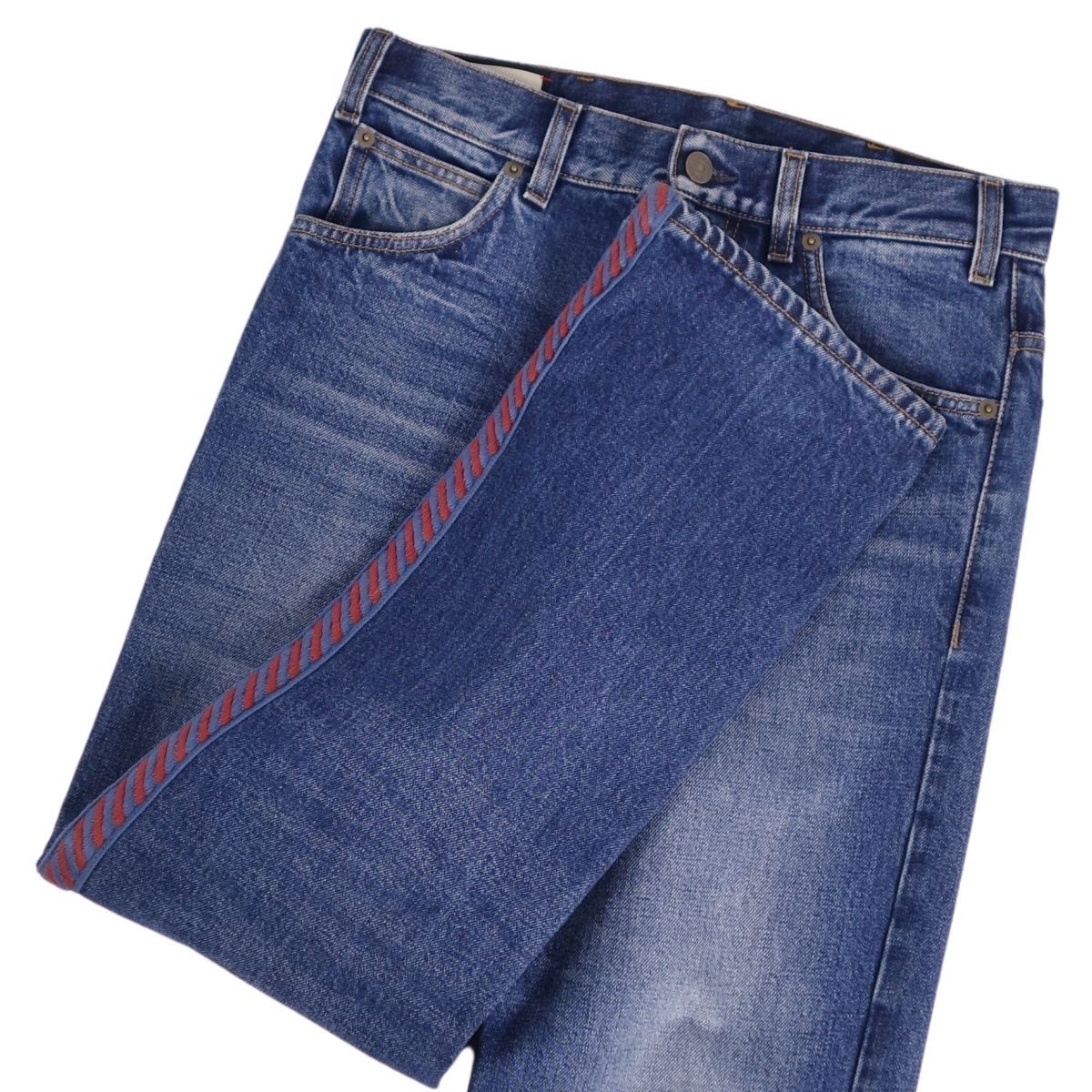 美品 グッチ GUCCI パンツ デニムパンツ サイドライン コットン 