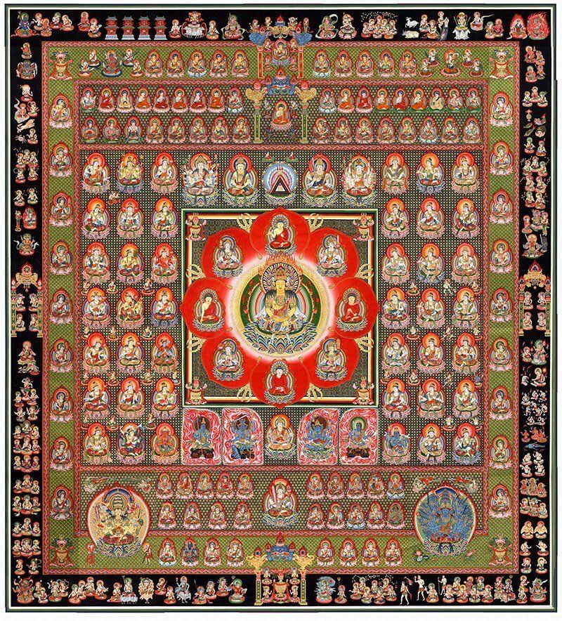 胎蔵界 曼荼羅 唐 蔵伝西域古代菩薩仏画芯絹布63.5×70 cm 仏教美術