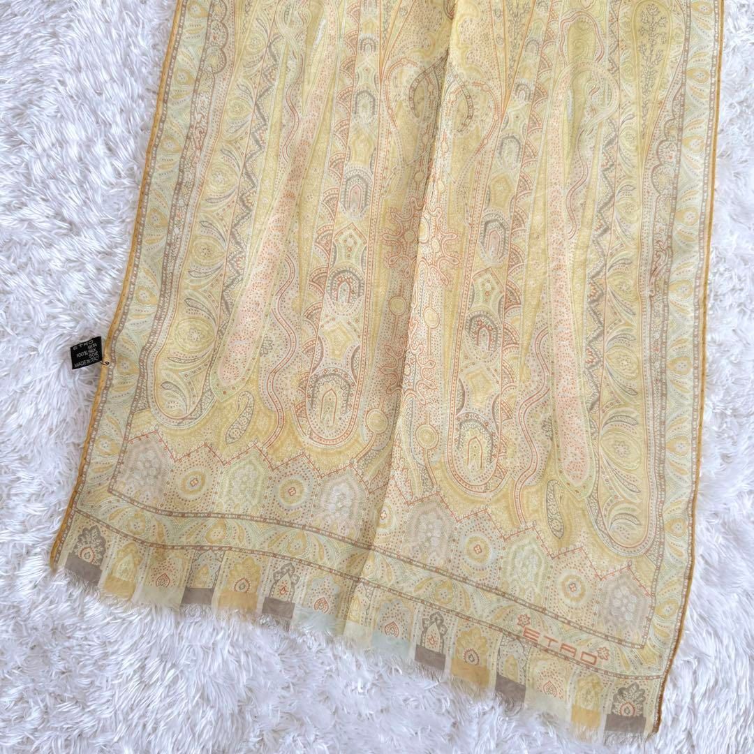 ETRO エトロ シルク100% ペイズリー柄 ストール イエロー 黄