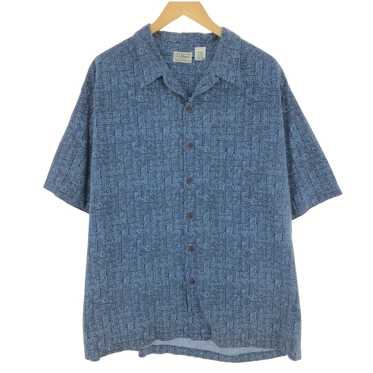 古着 エルエルビーン L.L.Bean 総柄 半袖 オープンカラー コットンシャツ メンズXL相当/eaa464197