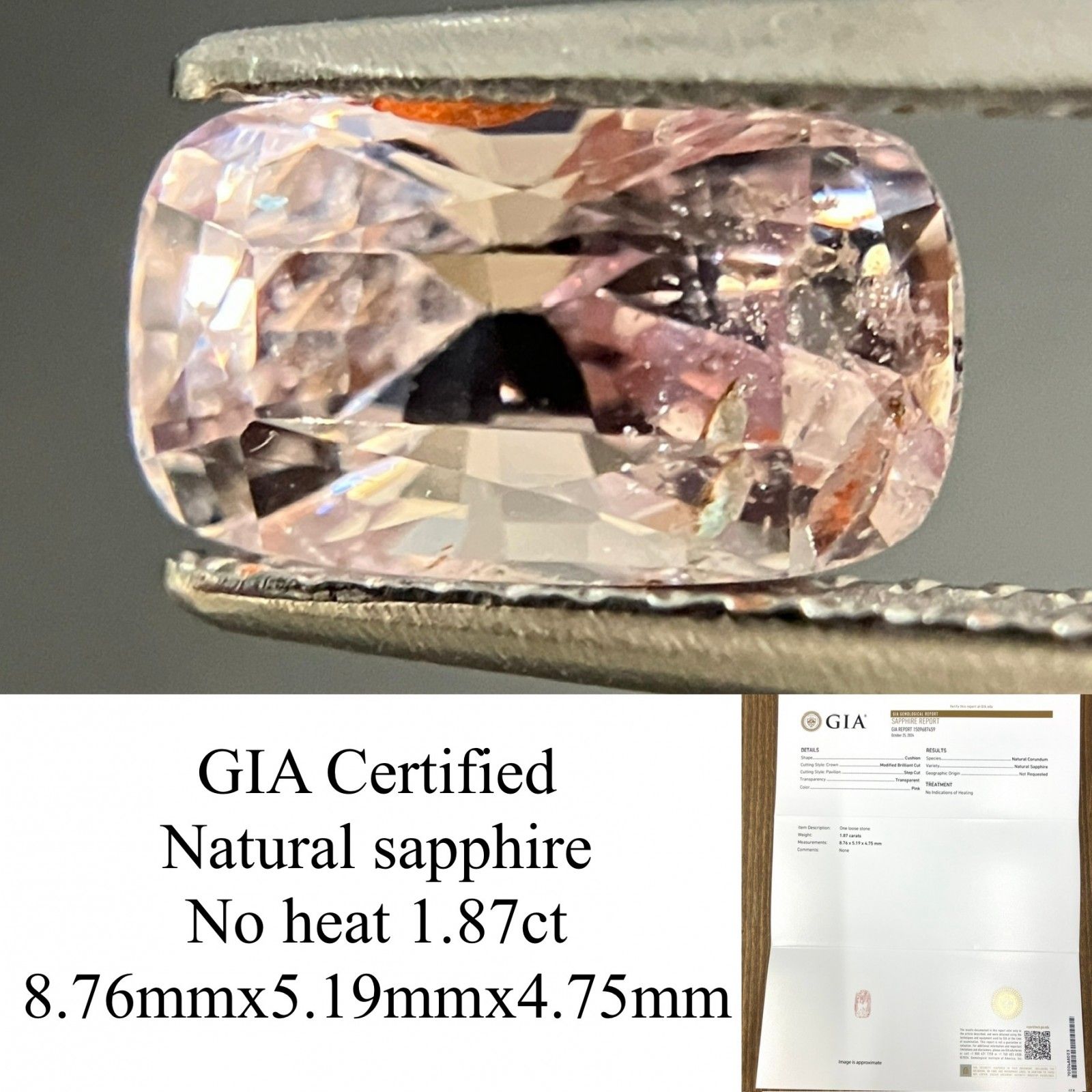 サファイア 1.87ct GIA鑑別書付き 非加熱 8.76×5.19×4.75 ルース（ 裸石 ） 2936YY