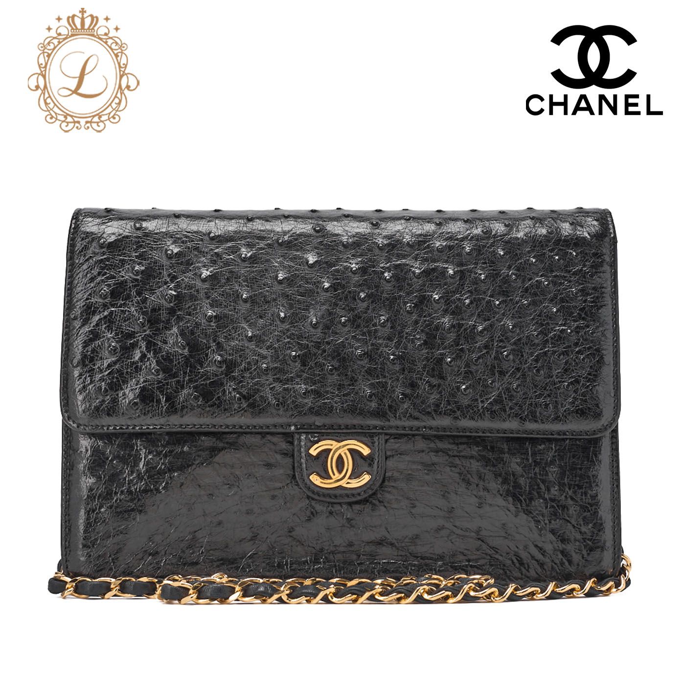 CHANEL オーストリッチレザー ショルダーバッグ シャネル CHANEL（シャネル） ショルダーバッグ レディース ブラック CHANEL