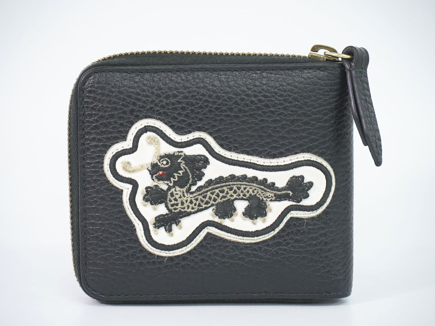 本物 グッチ GUCCI GGマーモント UFO ドラゴン パッチワーク 折財布 コンパクトウォレット レザー ブラック 478138 財布 ウォレット 中古 グッチ GUCCI GGマーモント UFO ドラゴン パッチワーク 折財布