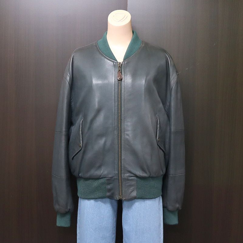 ジョルジオ アルマーニ】GIORGIO ARMANI レザージャケット グリーン 48 