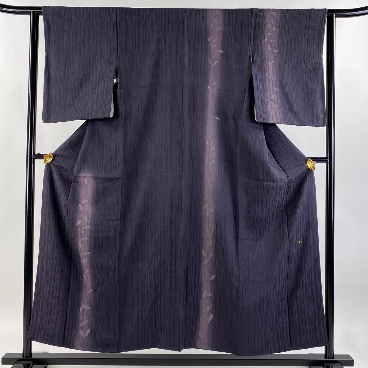 付下げ 身丈154cm 裄丈61.5cm S 袷 落款 葉 地紋 ぼかし 濃紫 正絹 秀品