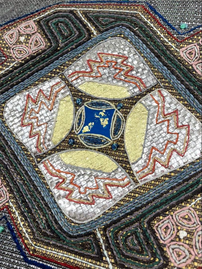 工芸的 刺し子 刺繍 袋帯 金彩 銀箔 正絹 お太鼓柄 - メルカリ