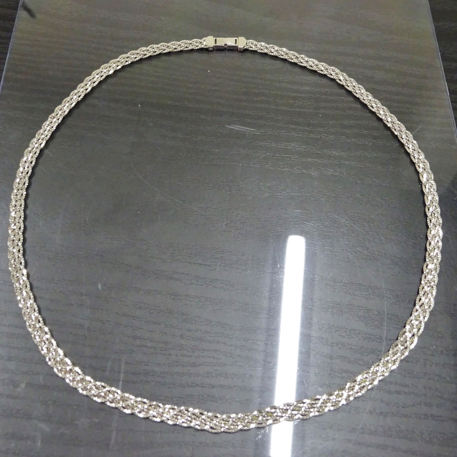 プラチナpt850 ボリューム 編み込み デザイン ロング ネックレス 60cm 