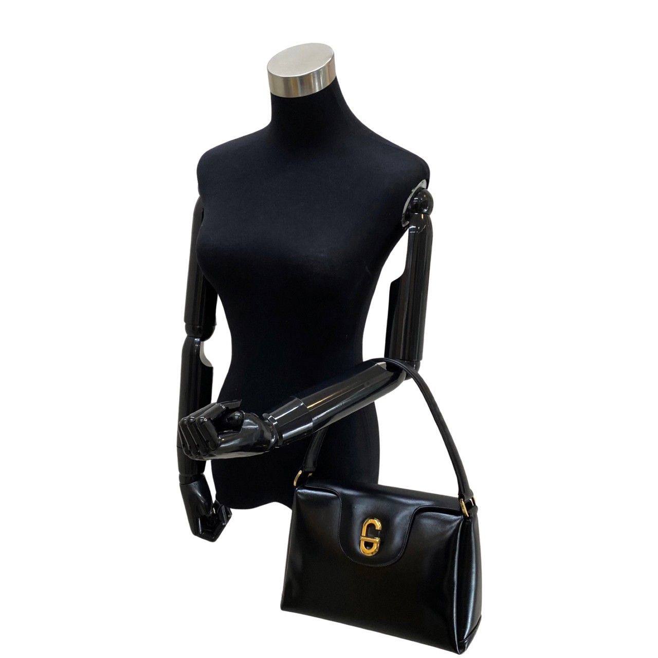 希少✨ グッチ ハンドバッグ レザー ヴィンテージ デカGロゴ オールブラック グッチ GUCCI オールド ヴィンテージ ハンドバッグ Gロゴ レザー 黒