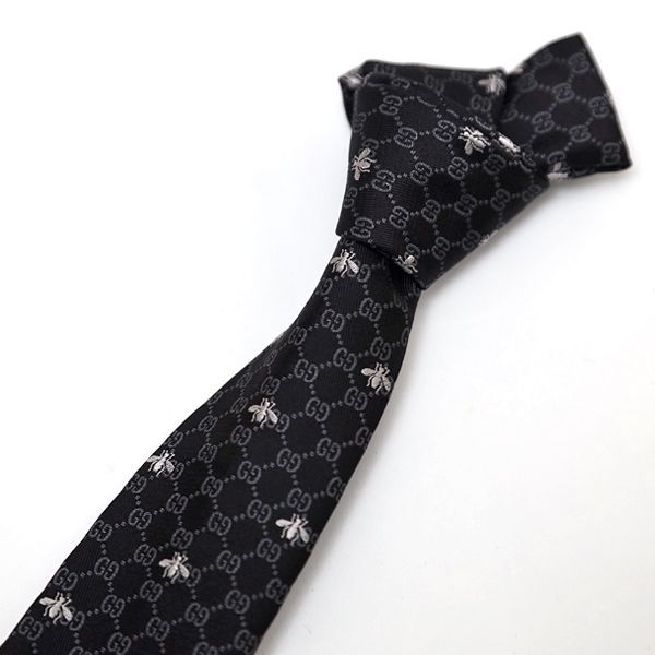 グッチ GUCCI GG格子×ビー柄 シルク100% ネクタイ ブラック