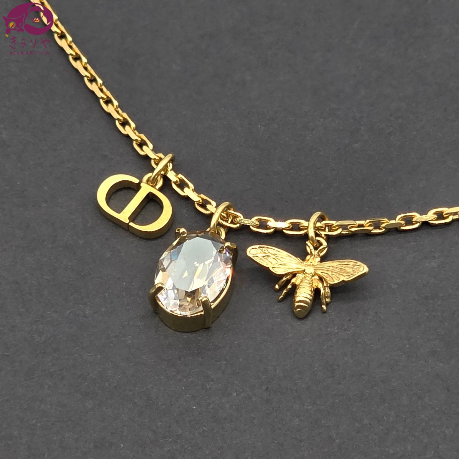 DIOR ディオール Petit CD ビー クリスタル ネックレス ゴールド