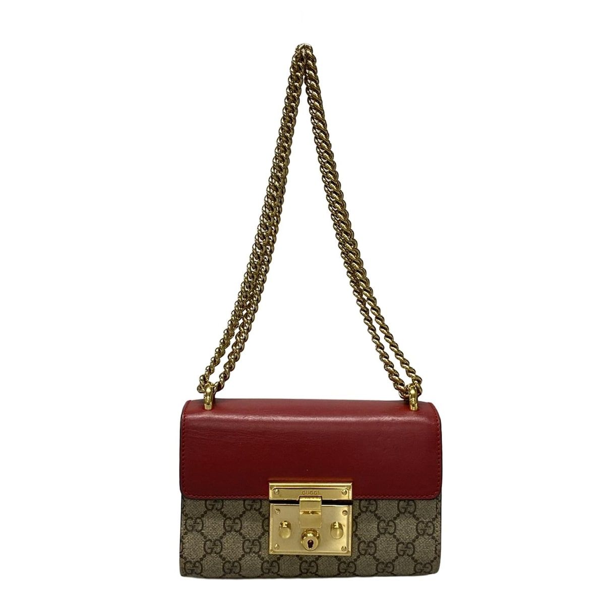 GUCCI グッチ ショルダーバッグ パドロック GGスモール 409487 ダークブラウン×レッド×マルチ チェーンショルダー レザー