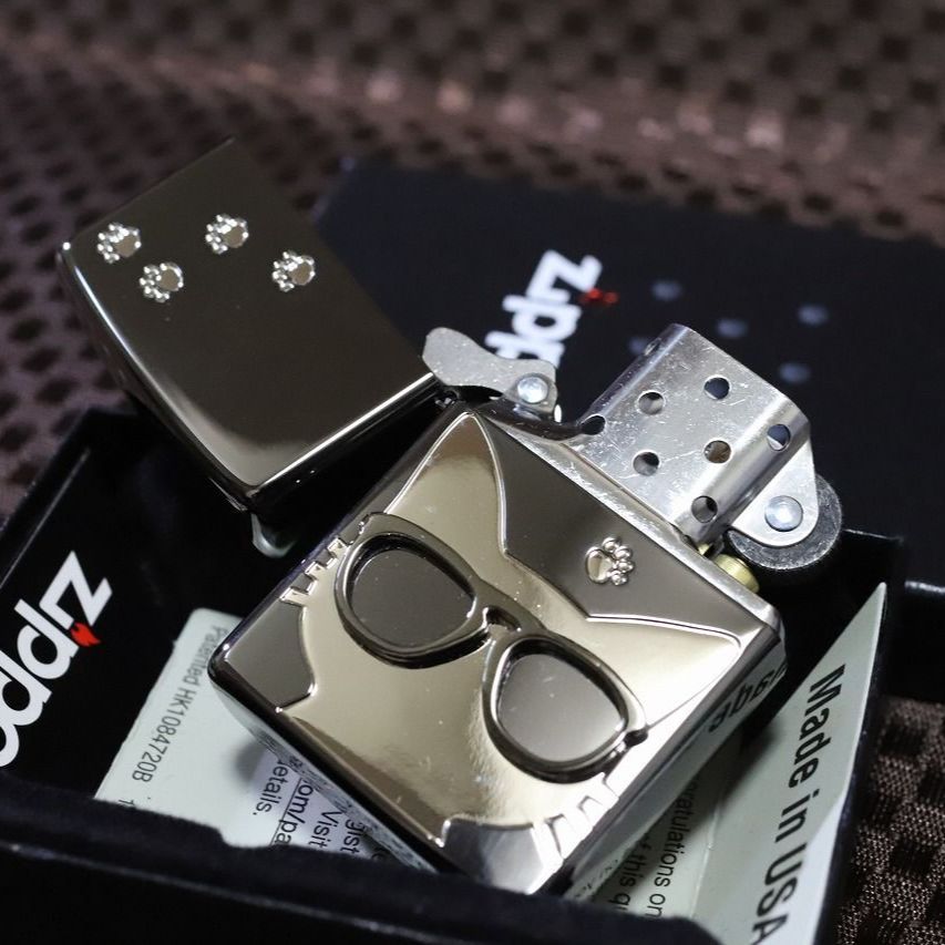 ZIPPO 猫 グラサンキャット SV＆BK かわいい ネコジッポ ライター 銀 