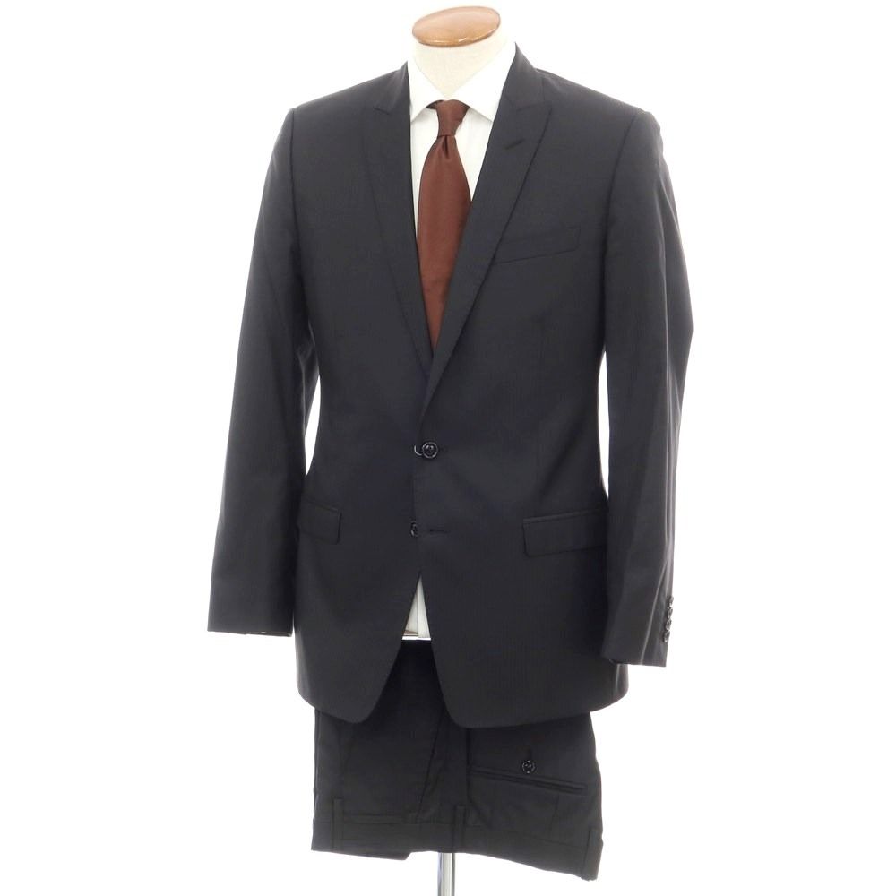 【中古】ドルチェアンドガッバーナ DOLCEu0026GABBANA ウールシルク ストライプ 2つボタンスーツ ブラック【サイズ48】【メンズ】