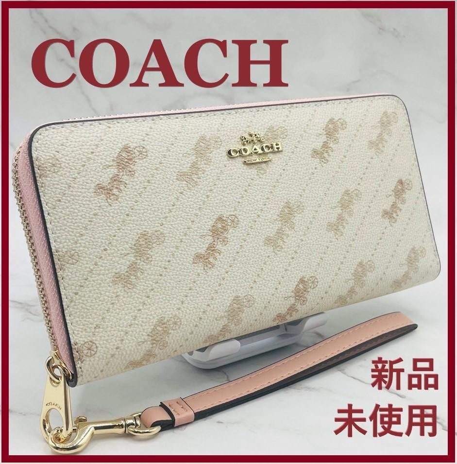 通販 バッグ COACH コーチ 新品 クリーム 馬車 レディース 長財布 黒