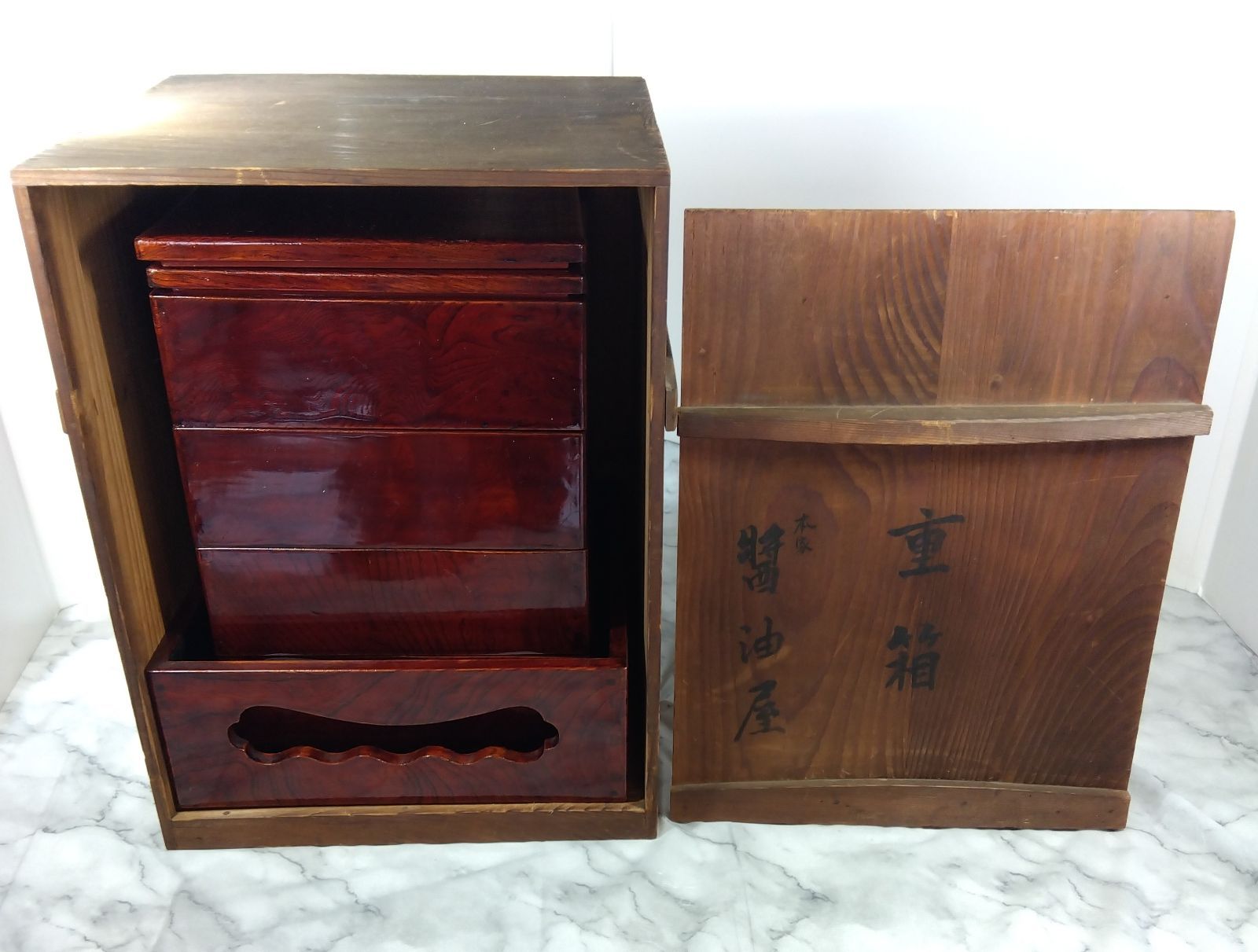 昭和レトロ】木製 漆塗り 重箱 重箱入れ 桐箱付き 1931年 昭和6年 A499
