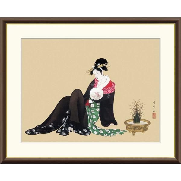 高精細デジタル額装版画 日本の名画 喜多川歌麿 (きたがわ うたまろ) 「 納涼美人図 」 サイズ F6号