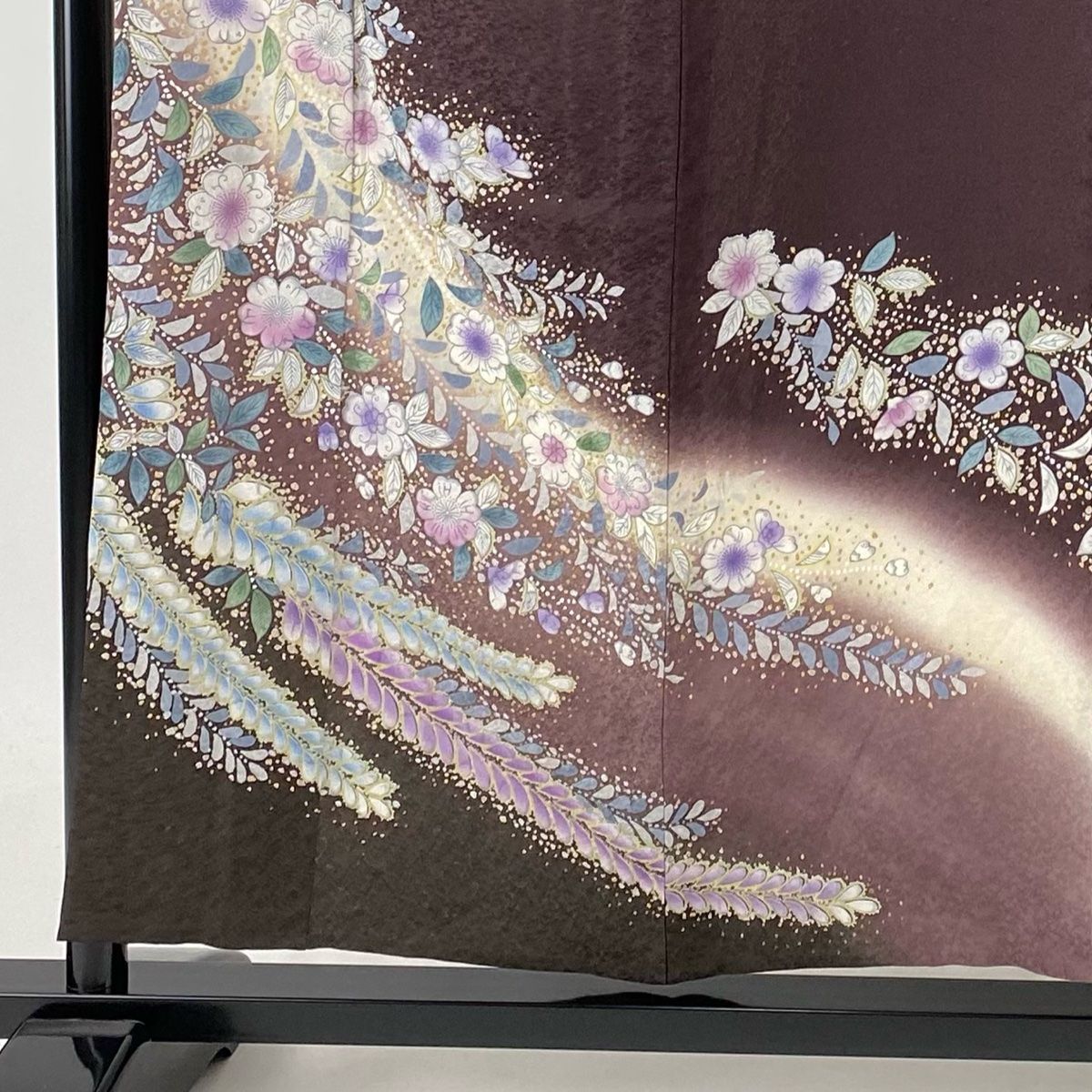 訪問着 身丈152.5cm 裄丈64cm M 単衣 草花 藤 金彩 ぼかし 茶紫 正絹 秀品